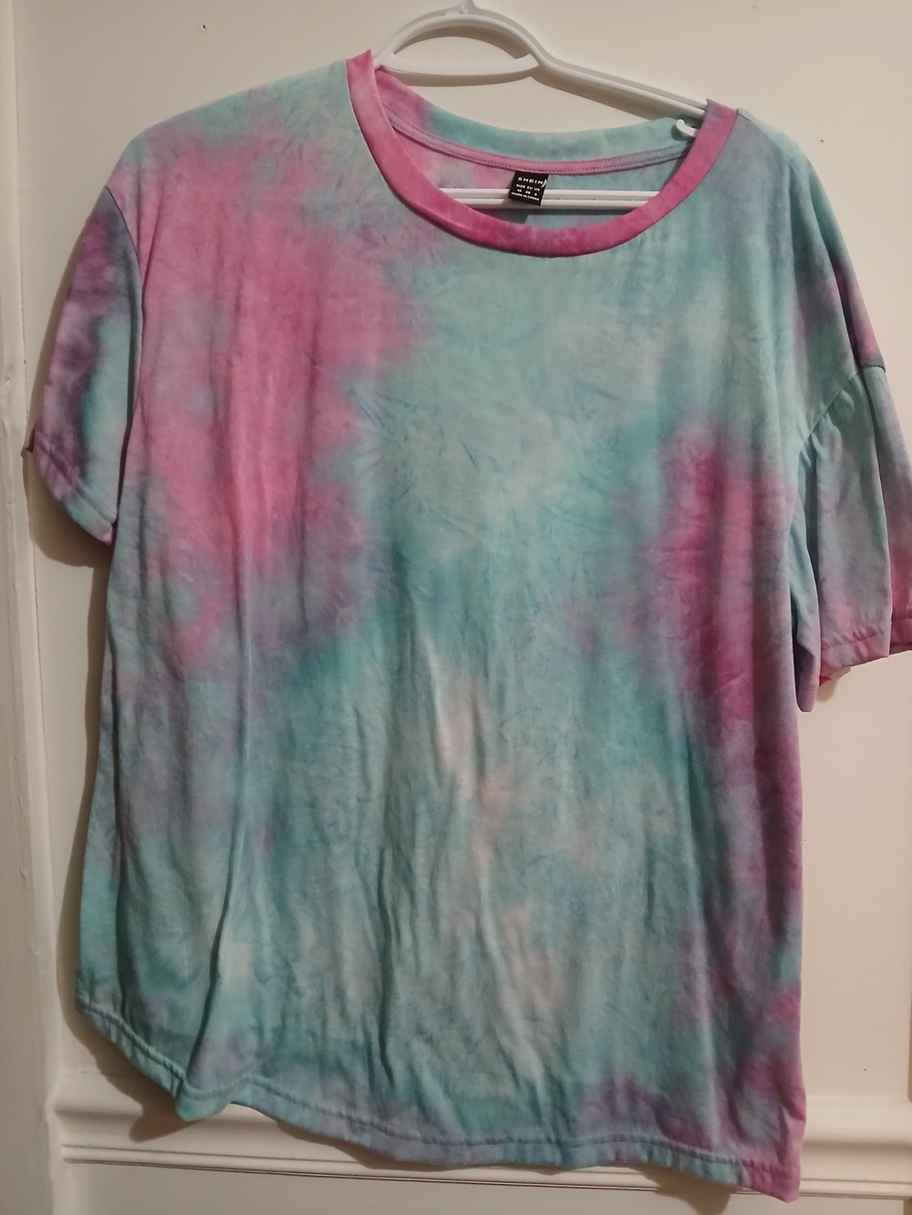 SHEIN Pastel Tie-Dye Short Sleeve Tee - Pink & Blue M